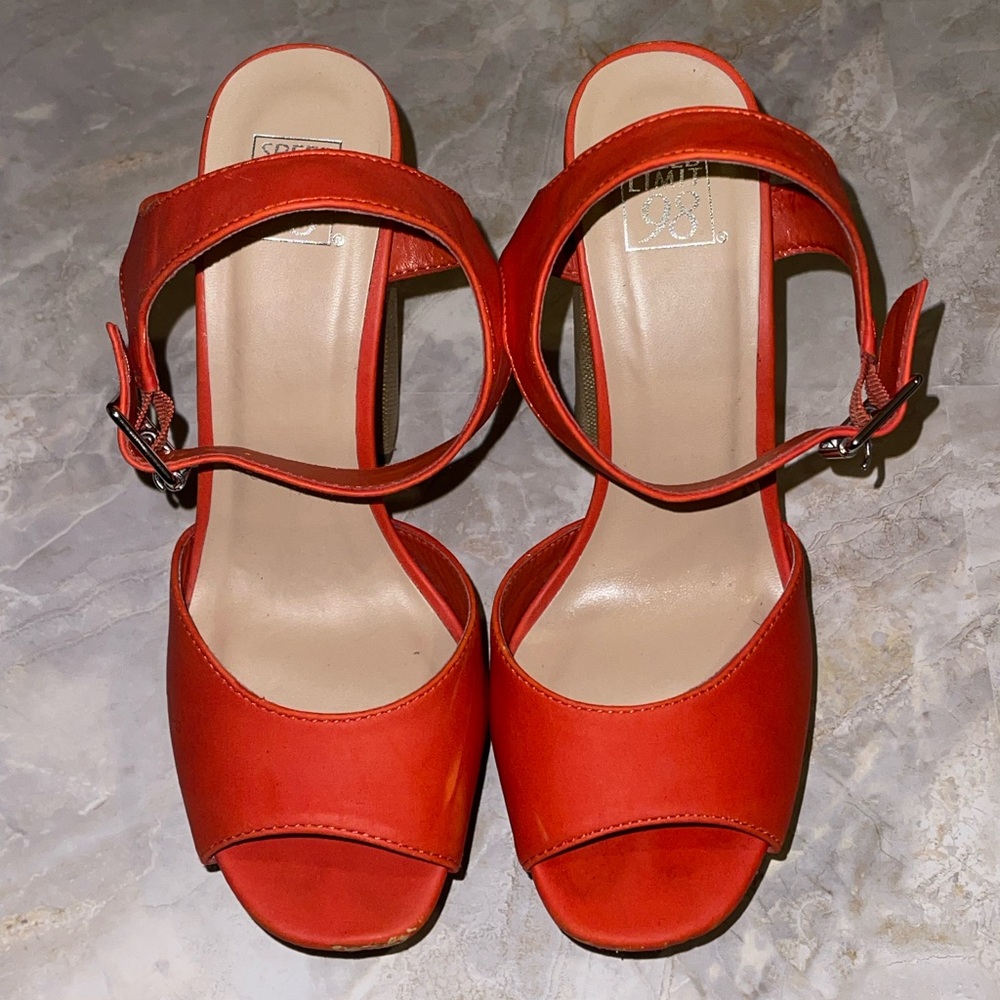 JustFab Vibrant Bright Orange Open-Toe Platform Heels-Used